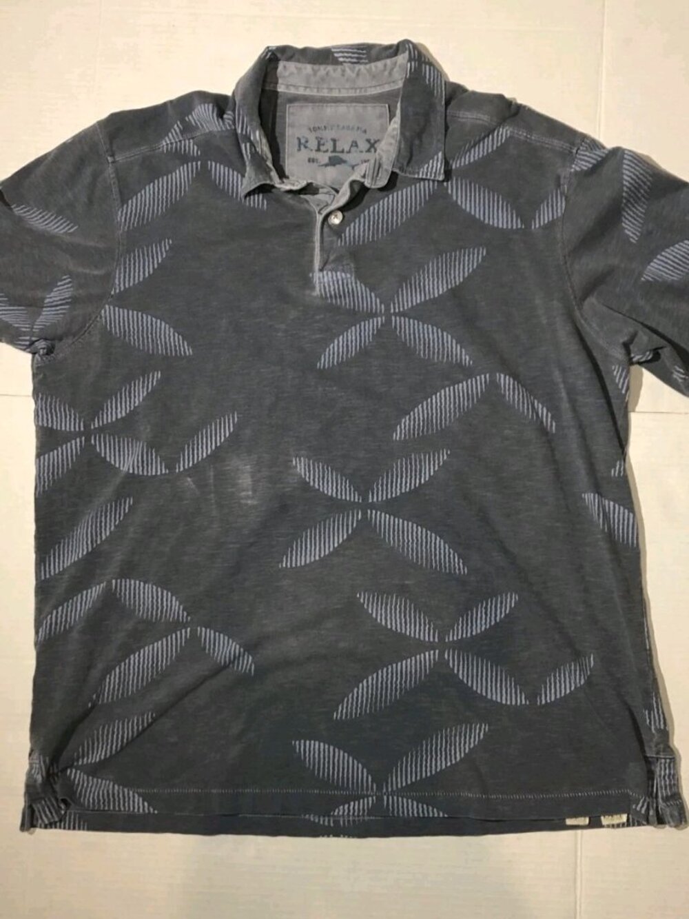Tommy Bahama Relax Men’s Large 100% Cotton Short Sleeve Polo Casual Gray Floral